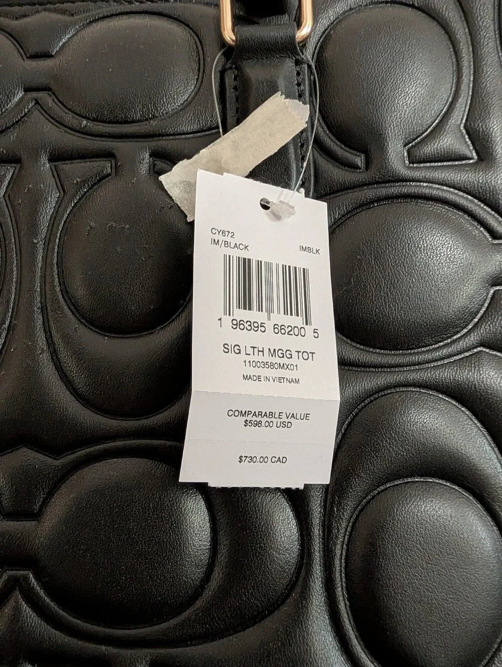 Coach Black Signature Leather Maggie Tote Bag Large